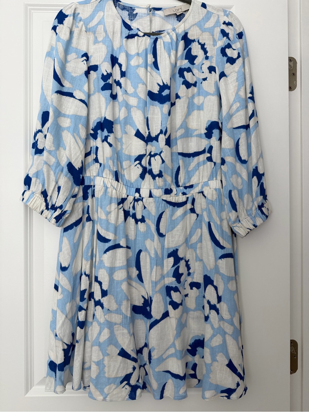 LOFT Light Blue and Navy Floral Mini Dress